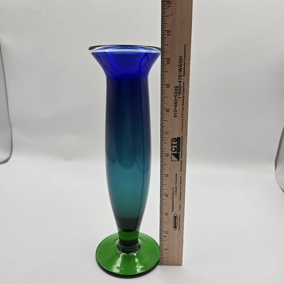 Vintage Blue Green Ombre Skinny Glass Vase - Picture 9 of 10